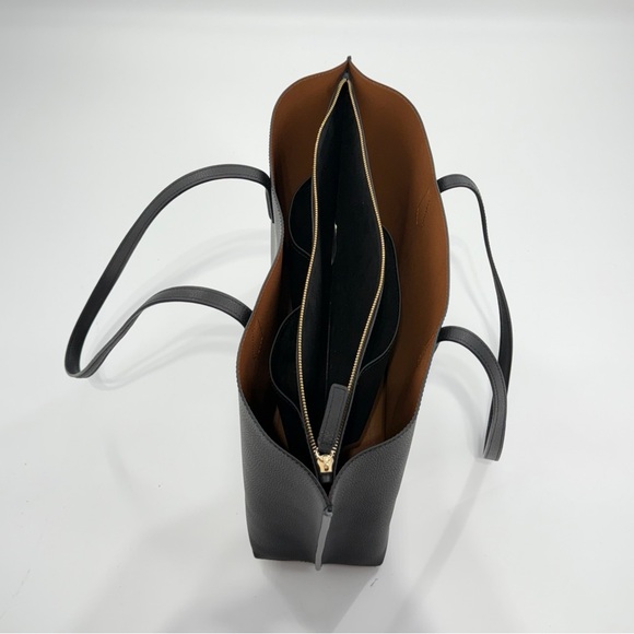 Quince Italian Leather Triple Compartment Shopper Tote Bag Black Work Laptop - Picture 4 of 14